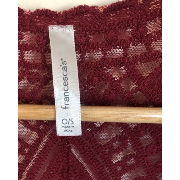 Francescas Lace Duster Kimono Cover-Up Womens OS Burgundy Boho Sheer Hippie Mesh - Picture 4 of 9